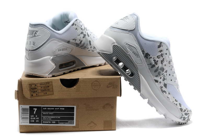 Air Max 90 Hyperfuse fourrure Chaussures Hommes Cartes blanc gris (2)
